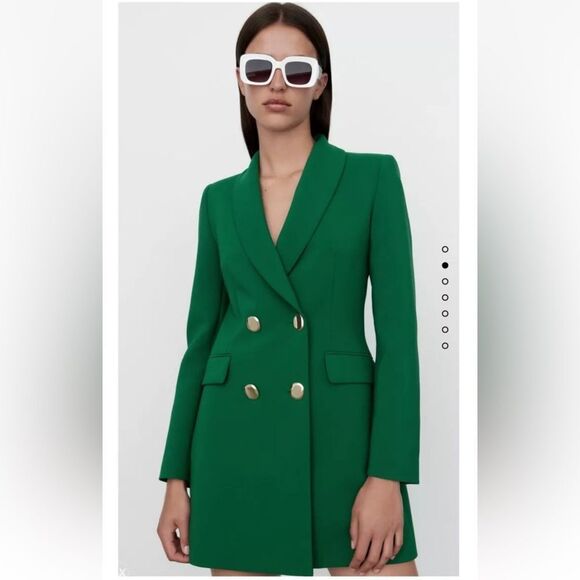 Zara Jackets & Blazers - NWT  WOMEN'S DOUBLE BREASTED LONG BLAZER DRESS Green SIZE XS